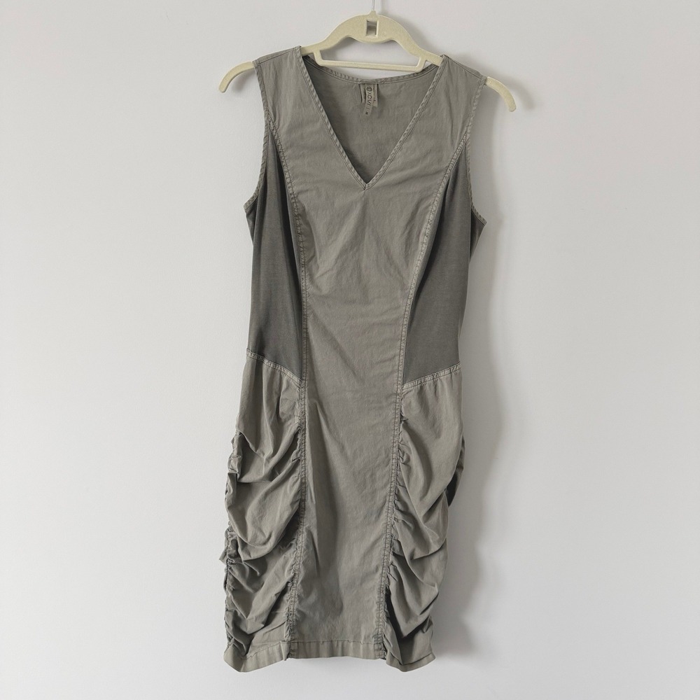 XCVI Womens Olive Green Raymond Dress Sleeveless Ruched Pocket V-Neck Size M